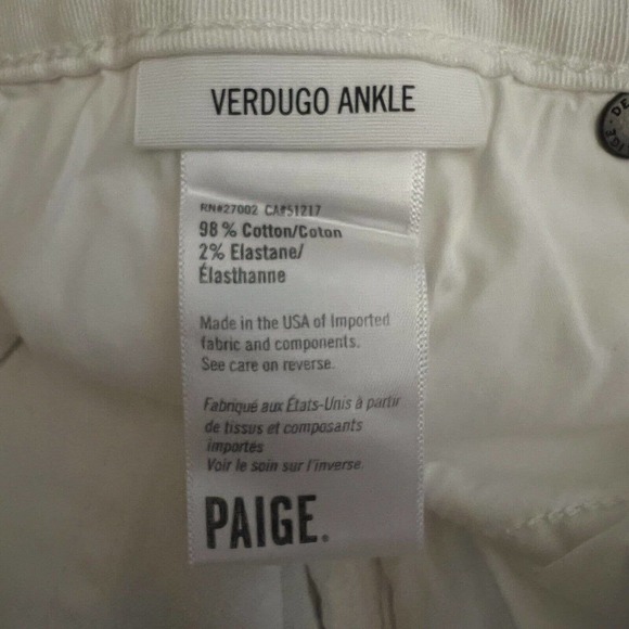 Paige Verdugo Ankle White Mid Rise Distressed Stretchy Skinny Jeans - Size 29 - Picture 7 of 7